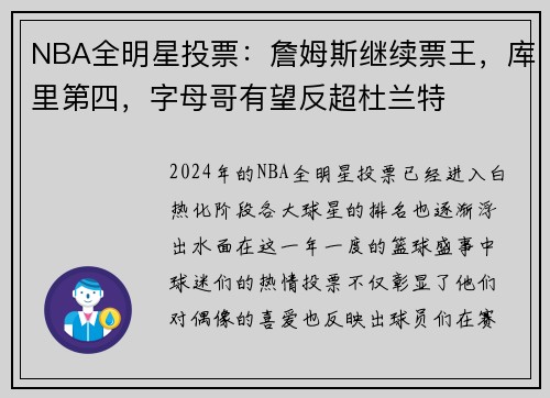 NBA全明星投票：詹姆斯继续票王，库里第四，字母哥有望反超杜兰特