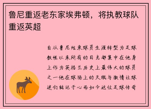 鲁尼重返老东家埃弗顿，将执教球队重返英超