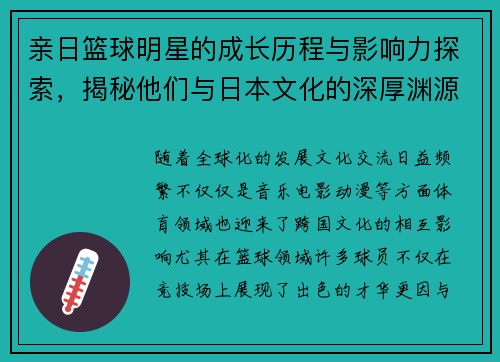 亲日篮球明星的成长历程与影响力探索，揭秘他们与日本文化的深厚渊源